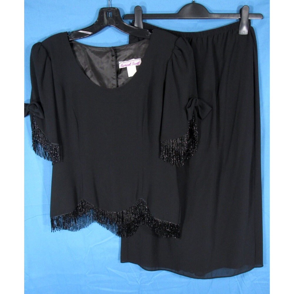 VTG SAMUEL SCOTT 2pc. DRESS SET Black Lined BEADED COCKTAIL Skirt/Blouse  7/8 S